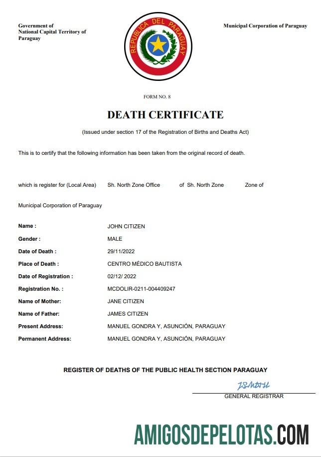 Para baixar modelo Word e PDF de certidão de óbito do Paraguai